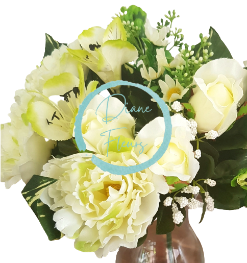 Peonia Pivonka & Alstroméria kytica krémová 38cm umelá