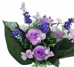 Buchet Trandafiri & Lavandă x13 34cm violet, alb flori artificiale