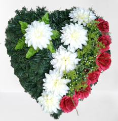 Coroană "Inima" de flori artificiale Trandafiri & Dahlia & accesorii 55cm x 55cm