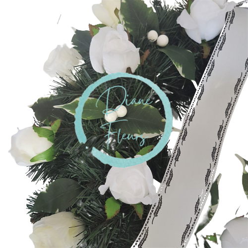 Smútočný veniec 50cm Ruže & Doplnky biela & zelená