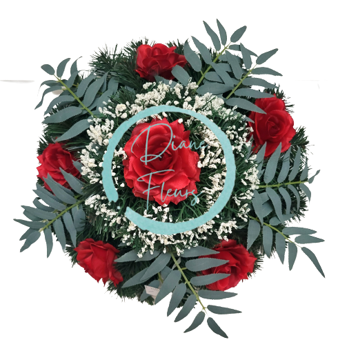 Smuteční věnec "kruh" umělé růže, gypsophila a doplňky Ø 40cm