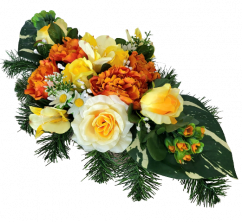Žalobni aranžman od umjetnih ruža, božuri, hortenzija i dodaci od betona 58cm x 30cm x 22cm