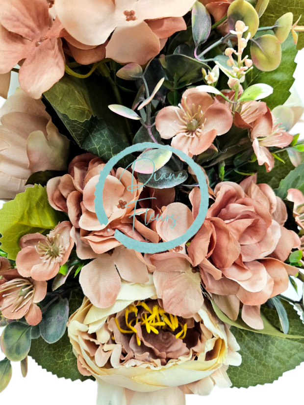 Esclusivo Mazzo di peonie 52cm x 30cm artificiali marrone