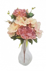 Pivoňky Peonie & Hortenzie kytice 48cm růžová umělá