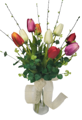 Tavaszi csokor Exclusive tulipánok, eukaliptusz, kiegészítők 53cm művirág