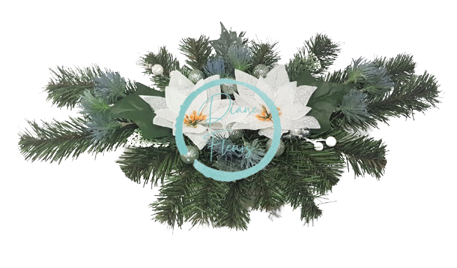 Božićni aranžman Betonska božićna zvijezda i čička i dodaci 50cm x 25cm x 10cm bijelo-plavo-zeleno