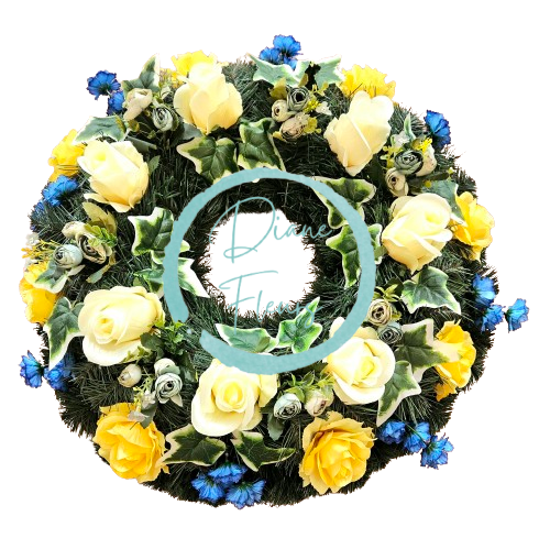 Trauerkranz mit künstlichen Rosen und Kornblumen Ø 60cm