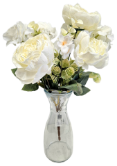 Buchet artificial de bujori, hortensie si accesorii 42cm crem