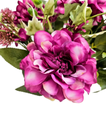 Krásna umelá kytica Dahlia a doplnky 38cm fialová
