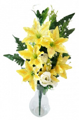 Künstlicher Blumenstrauß aus Rosen, Lilien und Accessoires x18 74cm x 35cm Gelb