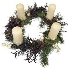 Božićni adventski vijenac od pruća sa svijećama, borovima i dodacima 30cm