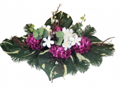 Trauergesteck aus künstliche Chrysanthemen, Gänseblümchen und Zubehör 45cm x 33cm x 20cm