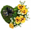 Decorative (sympathy) mossy wreath "Heart -shaped" pansies, kalanchoe & accessories 27cm x 23cm
