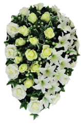 Wianek żałobny ze sztucznymi różami i liliami 100cm x 70cm biały, kremowy, zielony