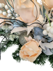 Sympathy arrangement made of artificial Roses, Thistle, Berries, Christmas balls and Accessories 60cm x 30cm x 40cm