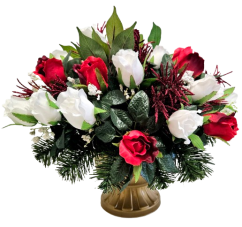 Luksuzni aranžman umjetne ruže, svjetlucavi koralj i dodaci 46cm x 40cm