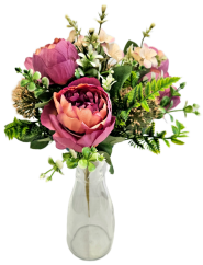 Műcsokor pünkösdi rózsák, bogáncs, páfrány és kiegészíték 50cm lila