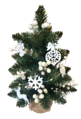 Umetno božično drevo okrašeno z božičnimi okraski in lučkami 42 cm