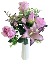 Umetni šopek vrtnic in lilij x12 48cm vijoličen umeten