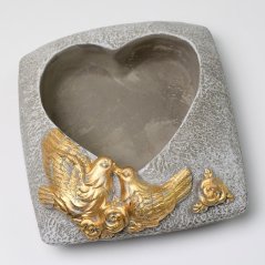 Doniczka dekoracyjna kamionkowa serce z gołębiem o wymiarach 20,5cm x 20cm x 8cm