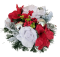 Sympathy arrangement made of artificial Roses, Poinsettia, Berries, Christmas balls and Accessories 28cm x 20cm