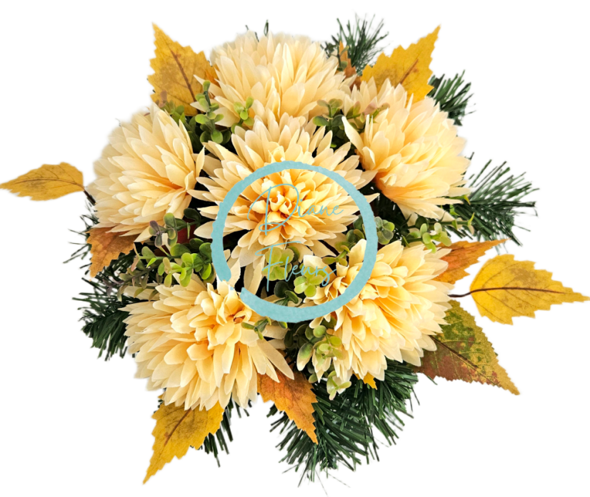 Aranjament funerar cu crizanteme artificiale și accesorii 28cm x 18cm AS1085