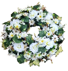 Luxuriöser Künstlicher Tannenkranz exklusiv dekoriert mit Dahlien, Gerberen, Gänseblümchen und Accessoires 65cm