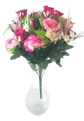Artificial Roses & Alstroemeria & Carnation x18 Bouquet 50cm Burgundy