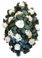 Künstliche Kranz Oval-förmig mit Rosen, Hortensien und Zubehör 75cm x 40cm Creme, Grün