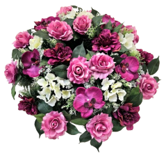 Coroană artificială de pin de lux Decorată exclusiv cu dalii, trandafiri, orhidee și accesorii 65cm