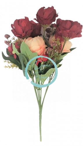 Peonie kytica "7" 30cm vínová & ružová umelá