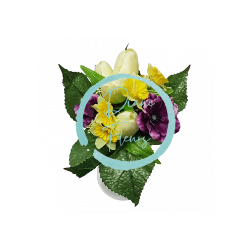 Kytica Tulipán & Narcis & Anemone x10 30cm fialová & žlutá & krémová umelá