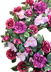 Coroană funerara de pin Exclusiv trandafiri, gladiole, dalii si accesorii 75cm