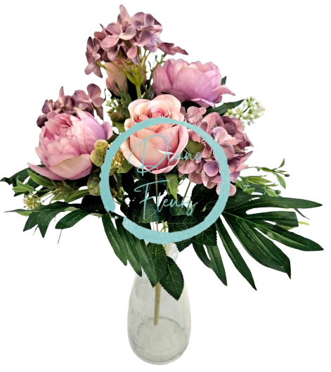 Mazzo di peonie, rose e ortensie artificiali viola da 46 cm
