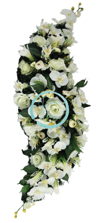 Заровен венец с изкуствени рози, орхидеи и камелии 100см x 35см кремаво, зелено AS312