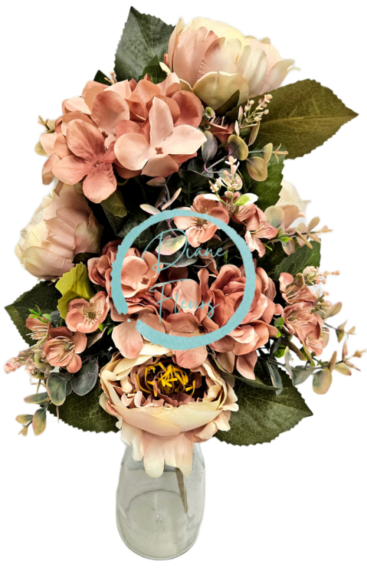 Esclusivo Mazzo di peonie 52cm x 30cm artificiali marrone