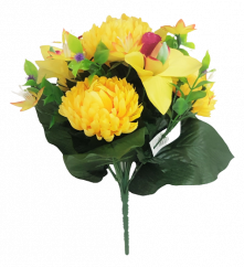 Artificial Chrysanthemum/Orchid Bouquet Yellow 13 inches (33cm)