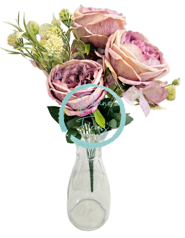 Künstlicher Strauß aus Pfingstrosen, Hortensien und Accessoires 42cm Rosa