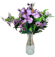 Luxuriöser künstlicher Strauß aus Rosen, Orchideen, Gänseblümchen und Zubehör 50cm Lila
