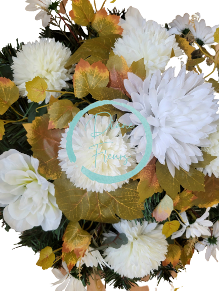 Coroana funerara „inel” din crizanteme artificiale, dalii și accesorii Ø 40cm