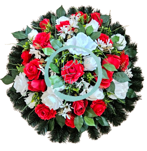 Umelý veniec ruže, margarétky a doplnky 70cm