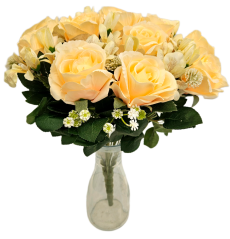 Umelá veľká kytica ruží 46cm žltá