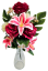 Buchet artificial exclusiv Trandafiri, Crini, Ciulin și accesorii x12 54cm x 30cm roșu, roz
