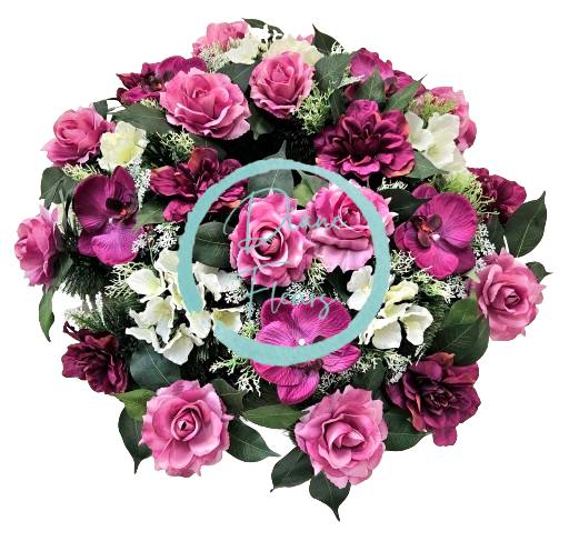 Luksusowy wianek ze sztucznej sosny Exclusive dalie, róże, orchidee i dodatki 65cm