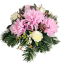 Trauergesteck aus künstlichen Chrysanthemen, Rosen und Accessoires 28cm x 18cm AS1090