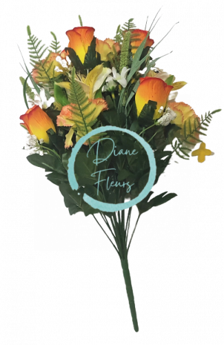 Artificial Roses & Alstroemeria & Carnation x18 Bouquet 50cm Orange, Yellow