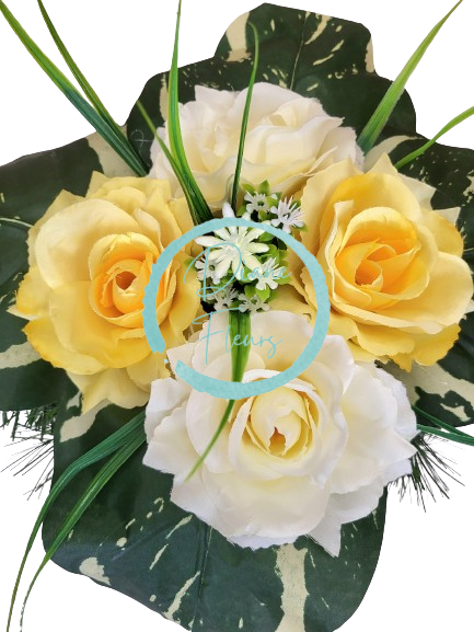 Sympathy arrangement made of artificial Roses and Accessories 28cm x 15cm