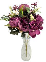 Buchet luxos de Bujori, Ciulin, Hortensii 48cm flori artificiale violet