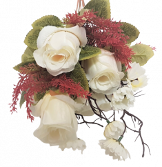 Rózsa és százszorszép csokor 45cm fehér művirág