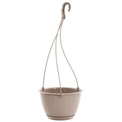 Hanging plastic flowerpot 24,3cm x 16cm / 4,85l rattan beige